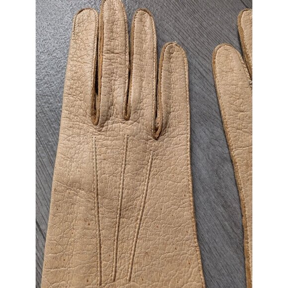 Vintage Genuine Peccary Pigskin Gloves Beige Leather Womens Size 7 Elegant - Picture 2 of 6